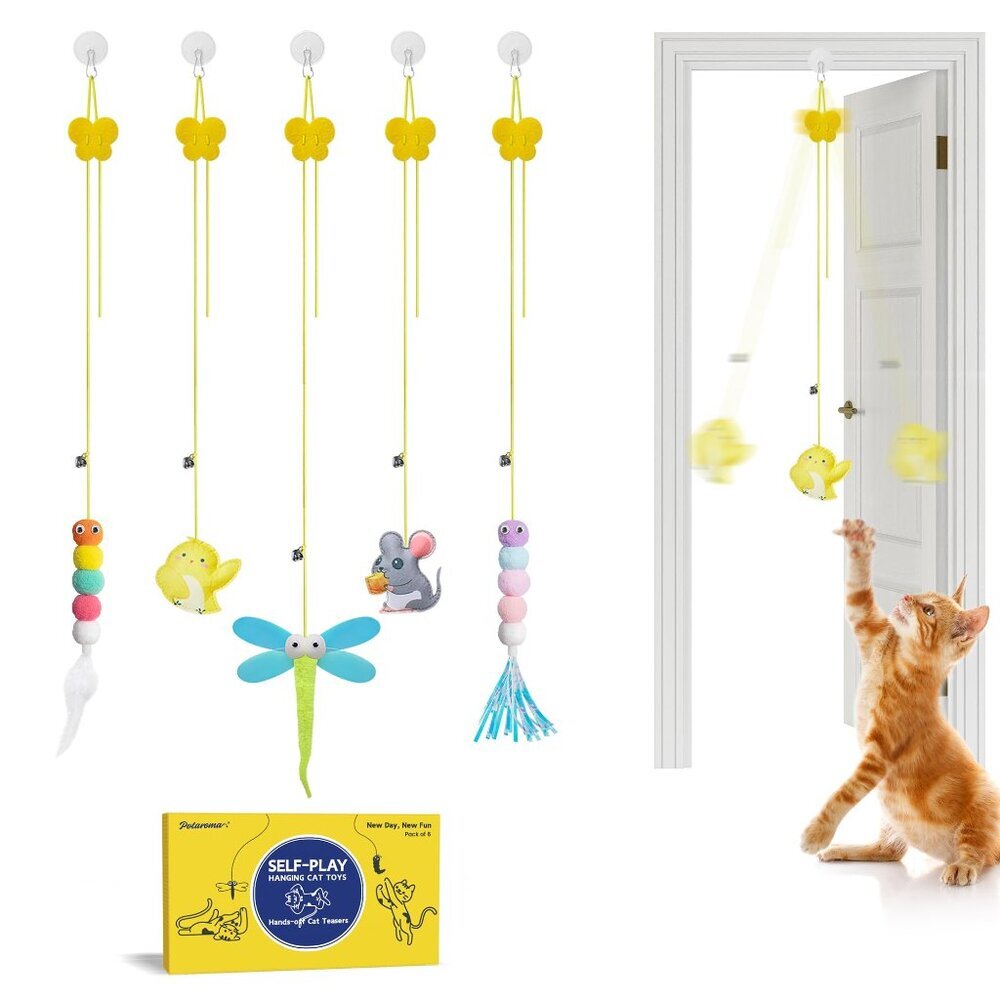 Interactive Cat Feather Toys 5-Piece Set Retractable Hanging Indoor Play